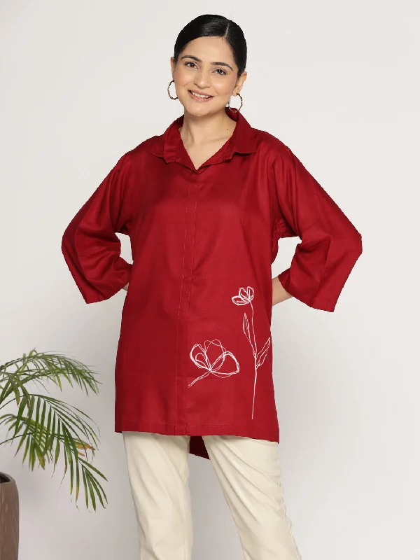 Maroon Rayon ShirtTop - Bordeaux European