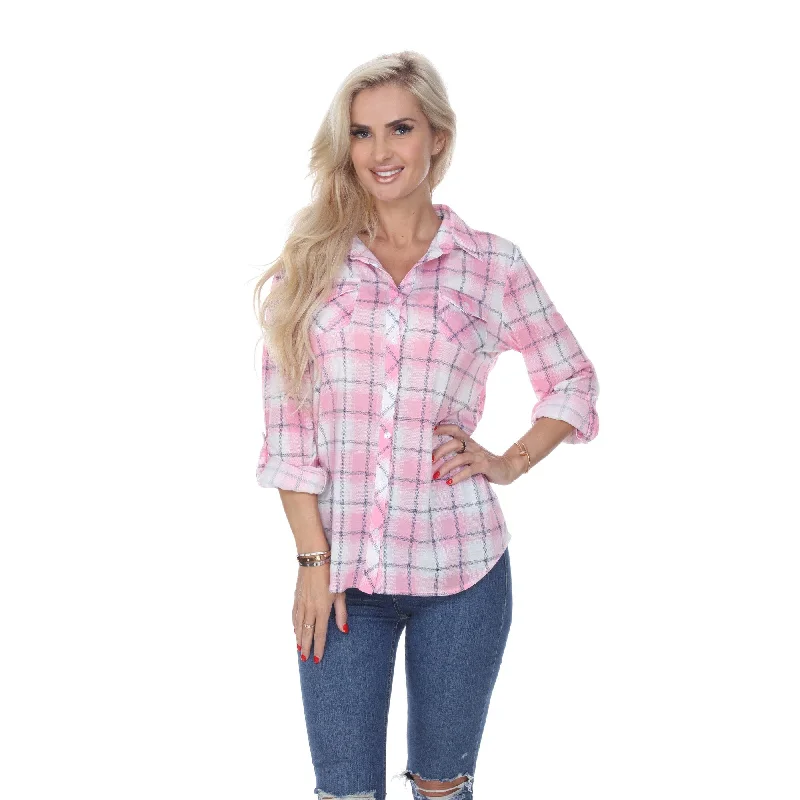 White Mark Womens Stretchy Plaid Flannel Shirt Size S M L Xl 100percent Polyester Luxurious Women's High -  end