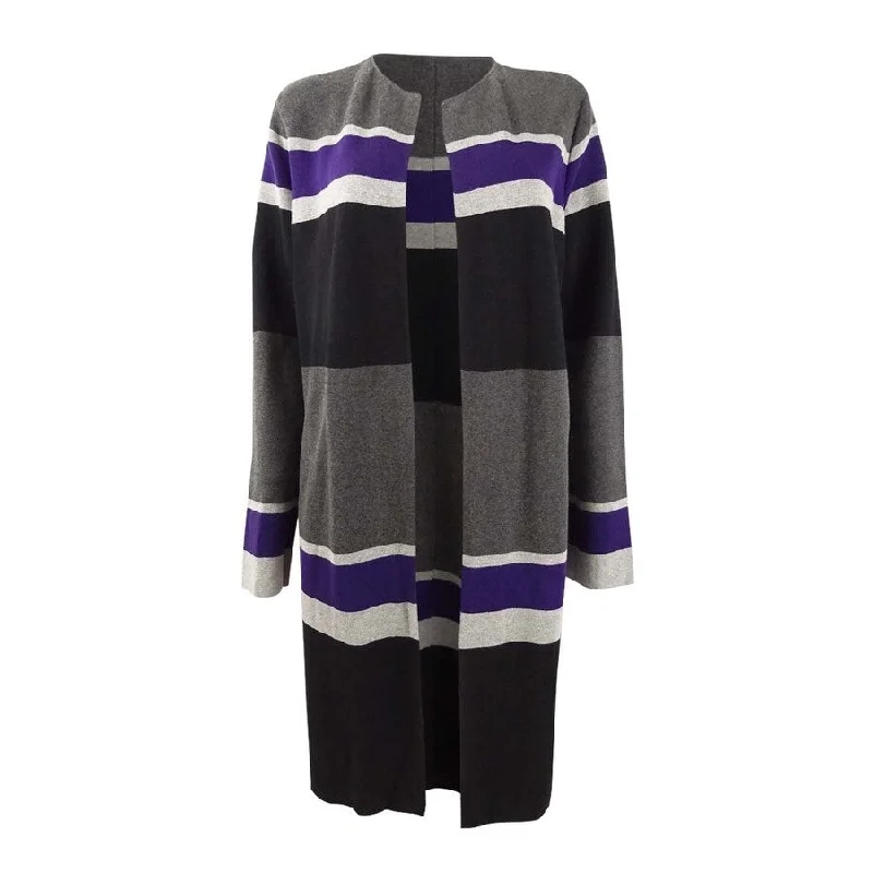 Calvin Klein Women's Striped Open-Front Cardigan Traditional Women's Wool