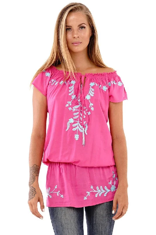 Talia Summer Embroidered, Off Shoulder, Tunic Top Casual Women's Japanese 