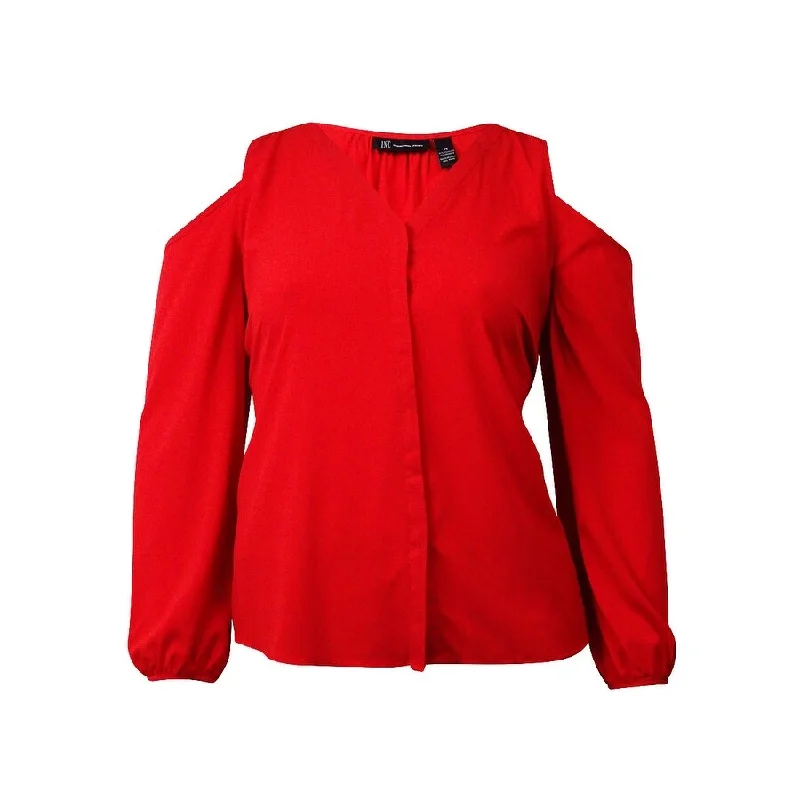 INC International Concepts Women's Hidden Button Up Blouse Tough Women's Military - inspired