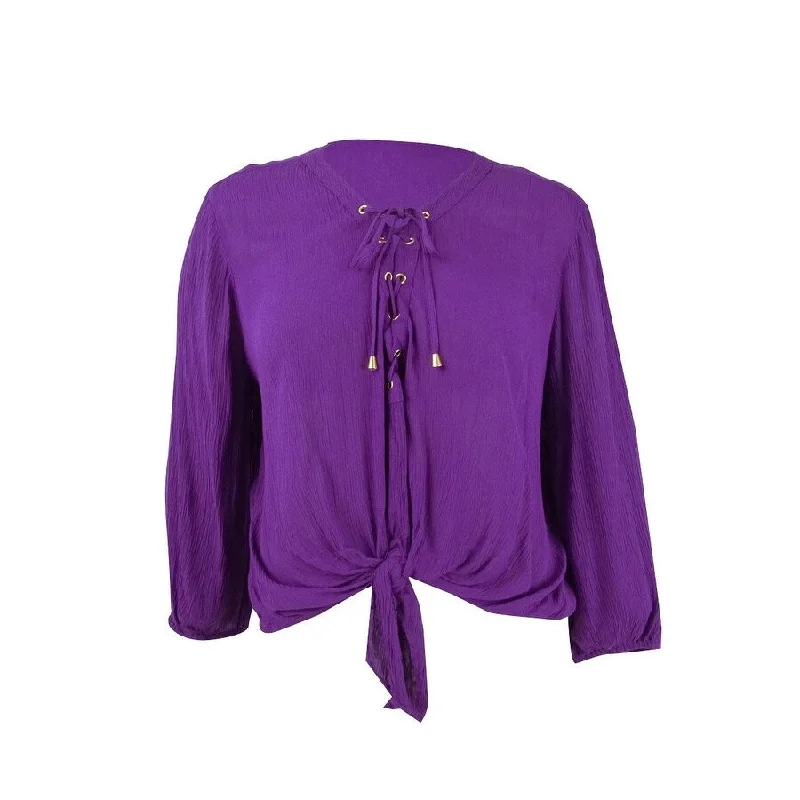 INC International Concepts Women's Lace-Up Tie-Front Top Earthy Women's Hemp - based