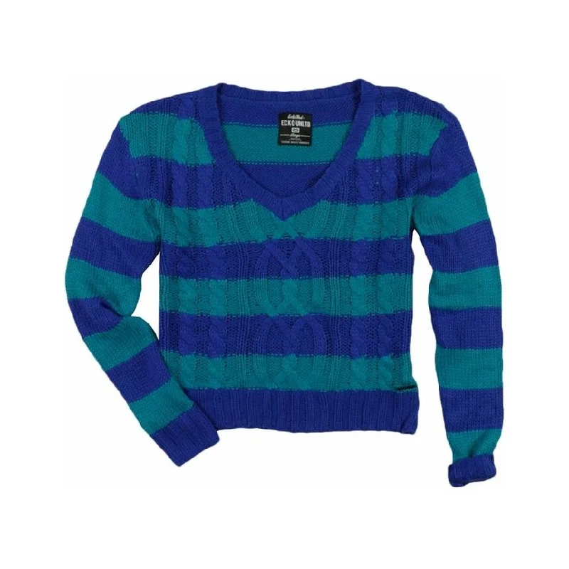 Ecko Unltd. Womens Open Neck Stripe Metallic Cable Cardigan Sweater garde