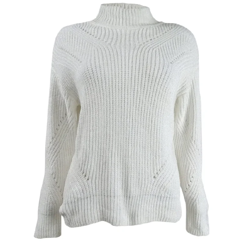 Calvin Klein Women's Chenille Mock-Neck Pointelle Sweater Refined Women's Classic 