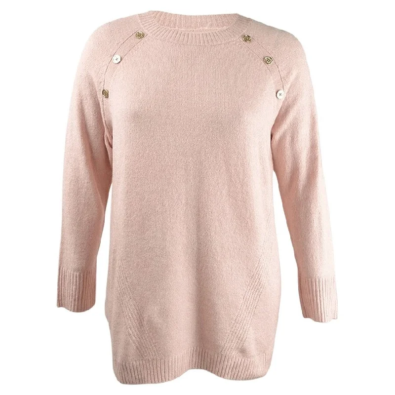 Calvin Klein Women's Button-Detail Crewneck Sweater Stylish Women's Tropical 