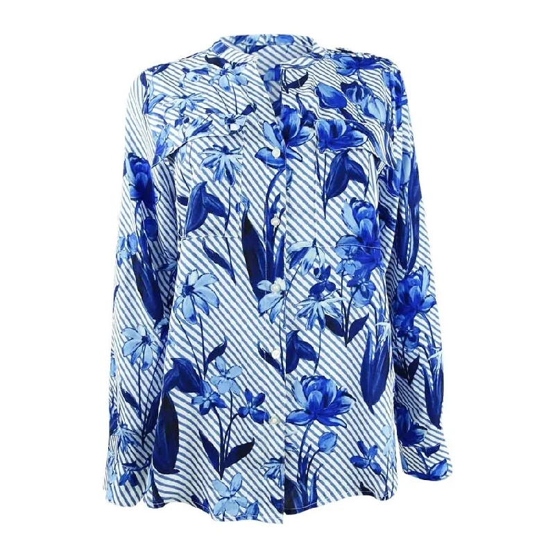 Calvin Klein Women's Printed Roll-Tab Blouse Sharp Women's Italian