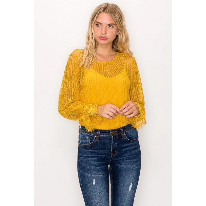Lace Trim Shadow Stripe Bodysuit Youthful Women's Anime - inspired