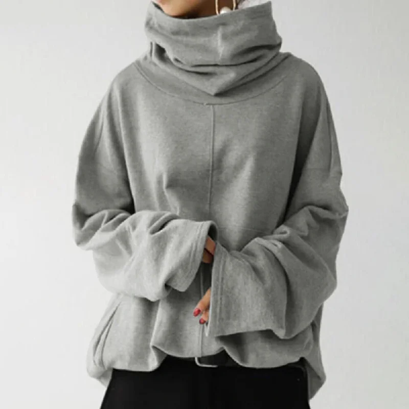 Women's Turtleneck Wide Sleeves Solid Loose Pullover Sweatshirt Streetwear Style for 