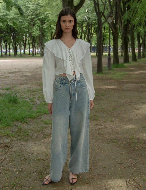 Ruffled Lace Up Blouse performance