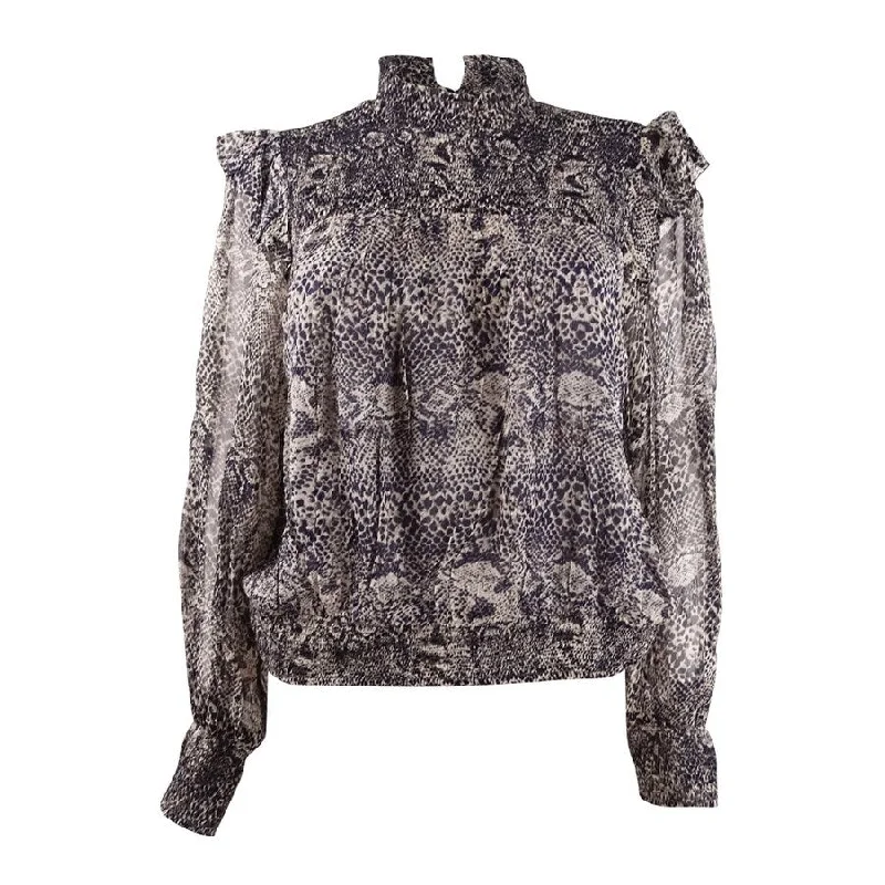 Free People Women's Smocked Animal Print Top Sleek Women's Metallic