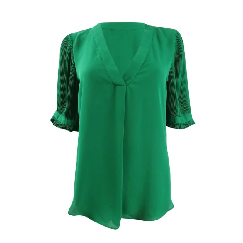 Lauren Ralph Lauren Women's Micro-Pleated V-Neck Georgette Top Elegant Women's 