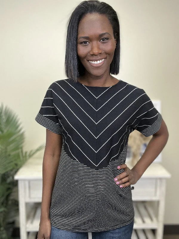 Mixed Up Women's Casual Striped Short Sleeve Top Preppy Women's College
