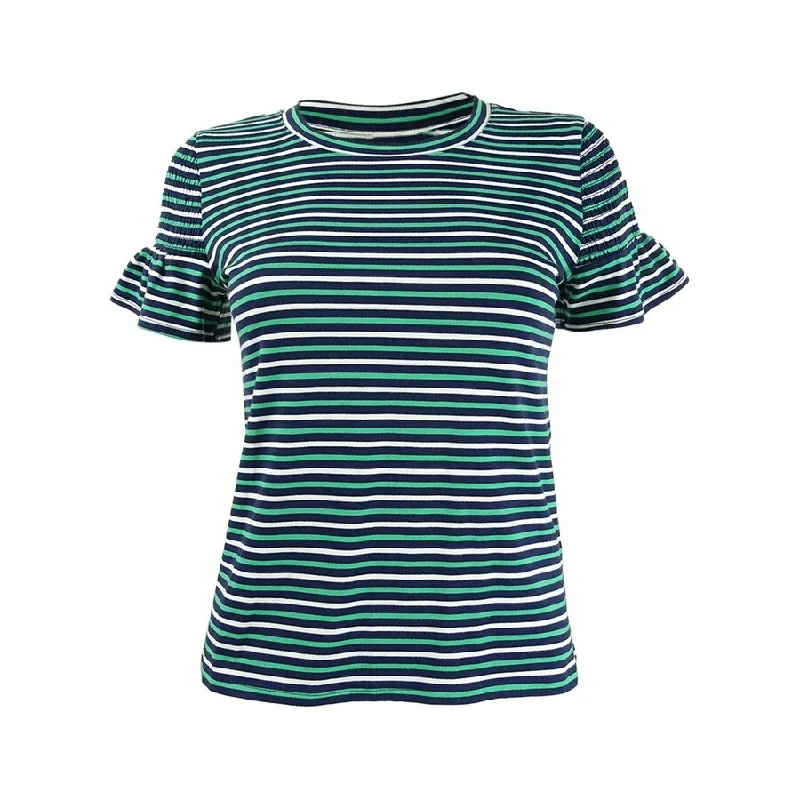 Maison Jules Women's Striped Smocked-Sleeve Knit Top Women