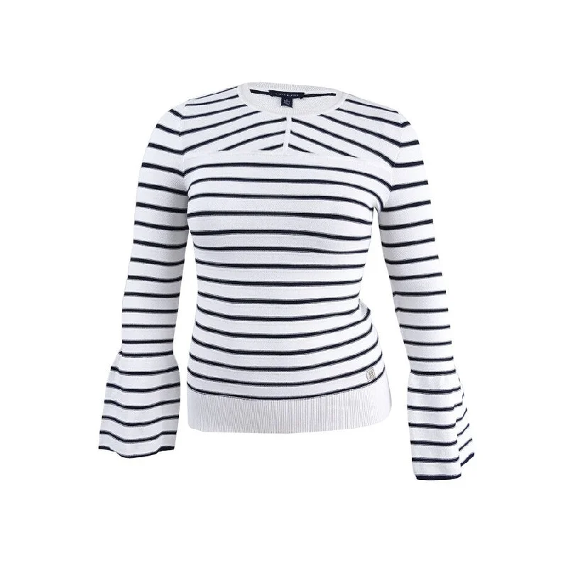 Tommy Hilfiger Women's Textured Striped Bell-Sleeve Sweater British Gentlewoman Style Tommy Hilfiger Women's Textured Striped Bell-Sleeve Sweater British Gentlewoman Style