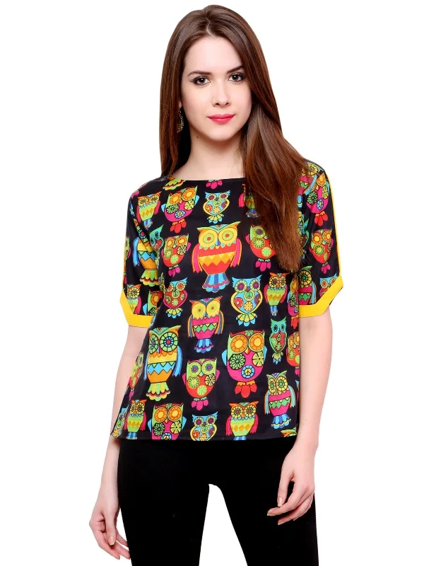 Black Owl Print Top Cozy Women's Sherpa - lined