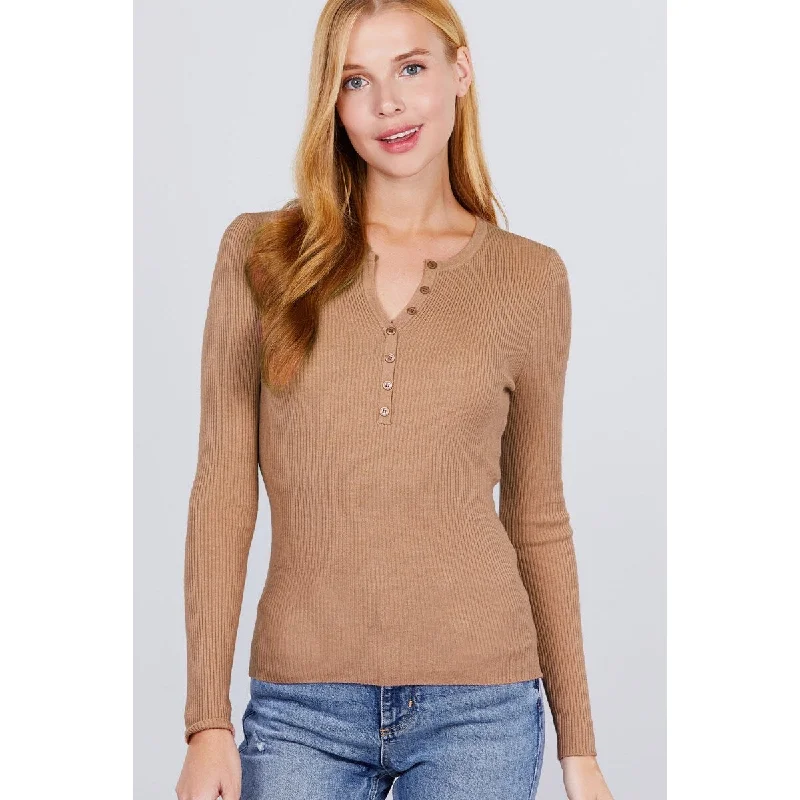 Viscose Henley Sweater with Long Sleeves Sporty Women's Athleisure 