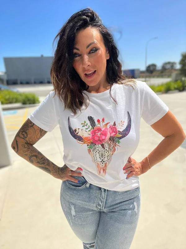 Bull Skull Tee Artistic Women's Avant - 