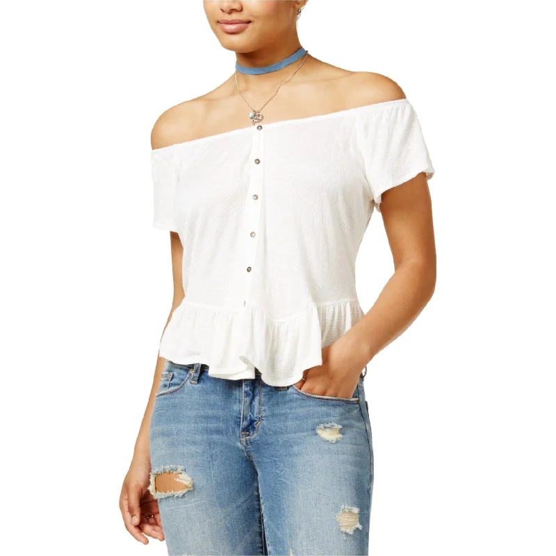 American Rag Womens Button Detail Peplum Blouse, White, Medium Sophisticated Women's Tailored