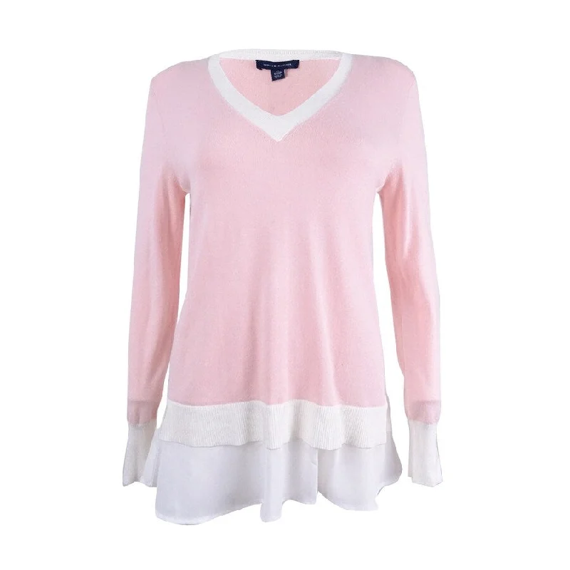 Tommy Hilfiger Women's Colorblocked Layered-Look Sweater Sustainable Organic