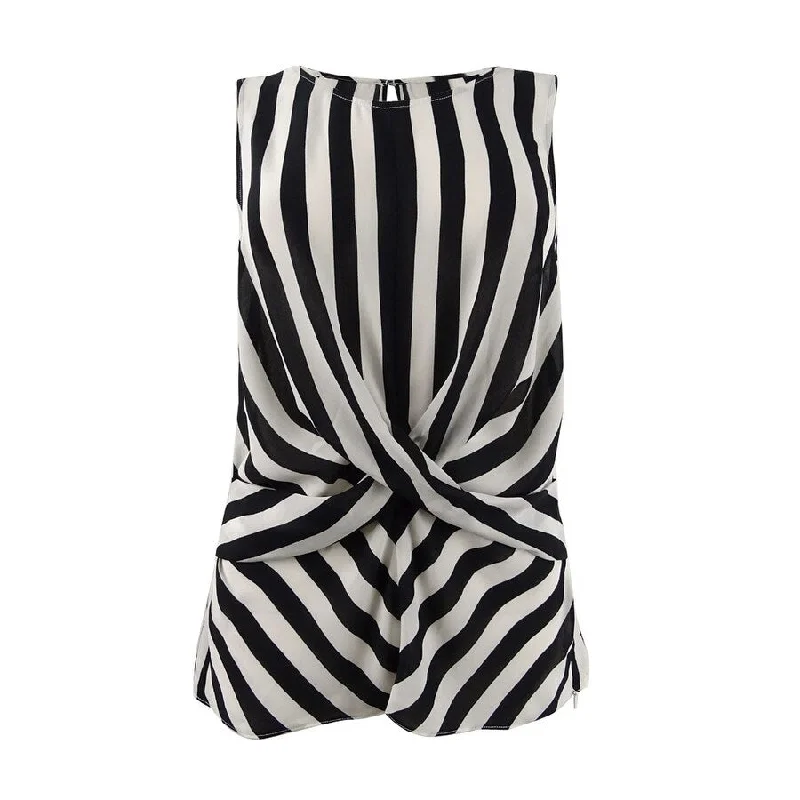 INC International Concepts Women's Twist-Front Top Classic Women's Pin - striped