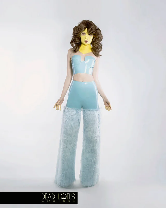 COMPLETE OUTFIT - BELLUM MONSTRUM Masked Latex Clubwear Outfit with Crop Top Bra & Faux Fur Trousers Youthful Women's Pop