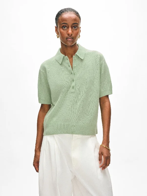 Cashmere Short Sleeve Button Polo Elegant Women's 