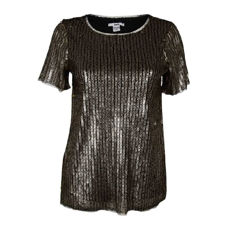 Bar III Women's Short Sleeve Sequined Top garde