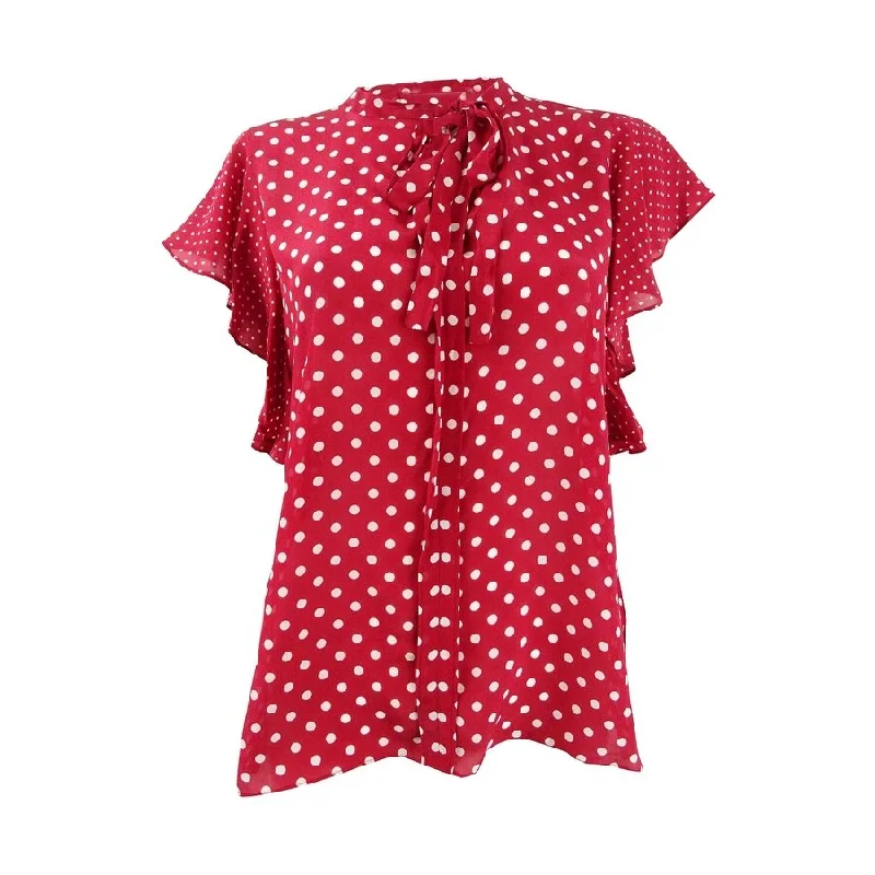 Marella Women’s Silk Polka-Dot Flounce-Sleeve Top Minimalist Women's Casual