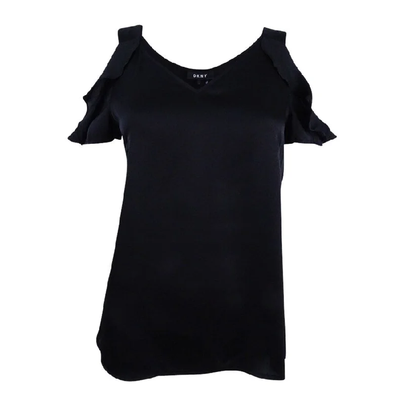 DKNY Women's Swap Ruffle Blouse Refined Women's Velvet
