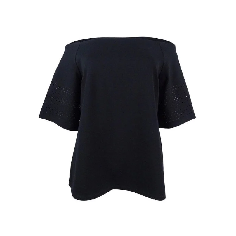 Lauren Ralph Lauren Women's Laser-Cut Ponte Top Dapper Women's Bow - adorned