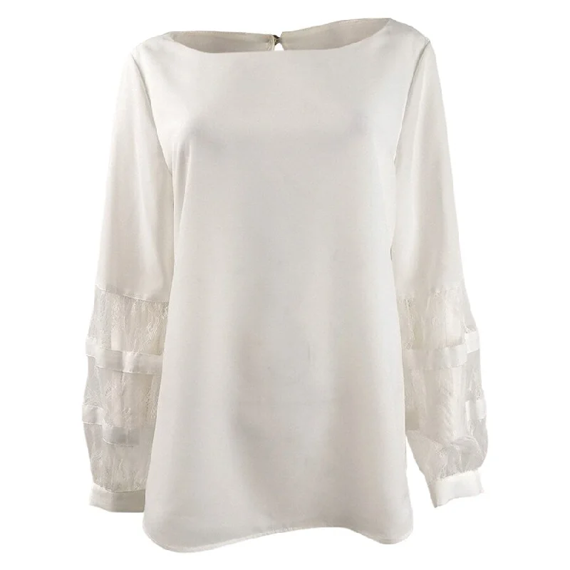 Calvin Klein Women's Lace-Inset Boat-Neck Top Preppy Women's College