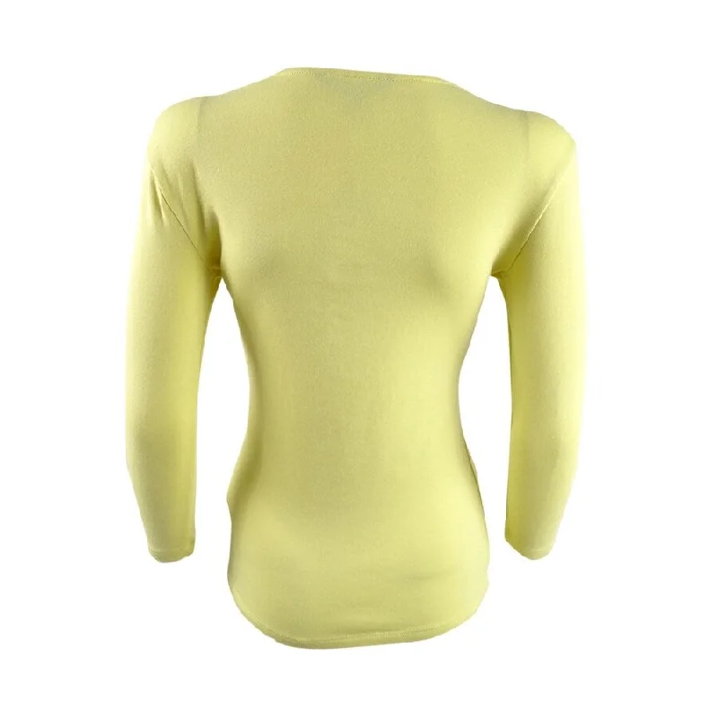 Lauren Ralph Lauren Women's Lace-Trim Henley Top (XL, Yellow Bloom) Stylish Women's Tropical 