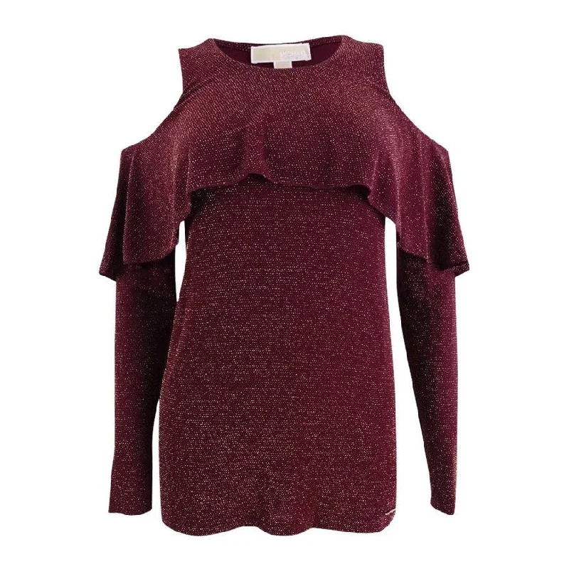 Michael Kors Women's Ruffled Cold-Shoulder Sweater Classic Women's Tweed