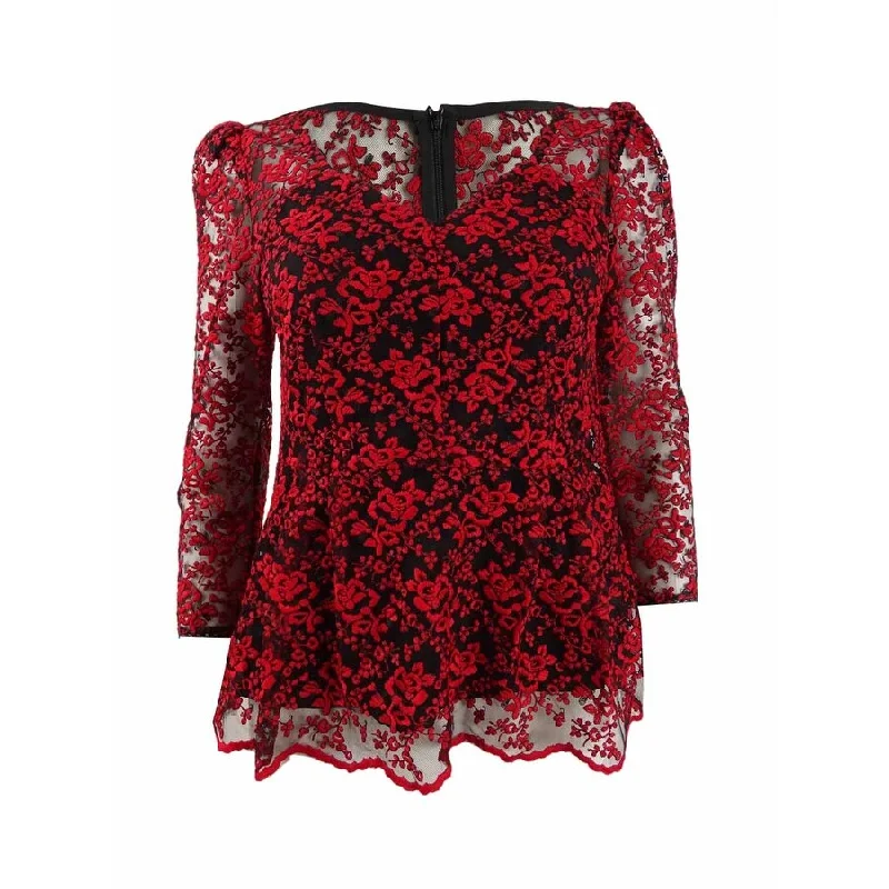 Nanette Lepore Women's Lace 3/4-Sleeve Blouse Hip Women's Retro