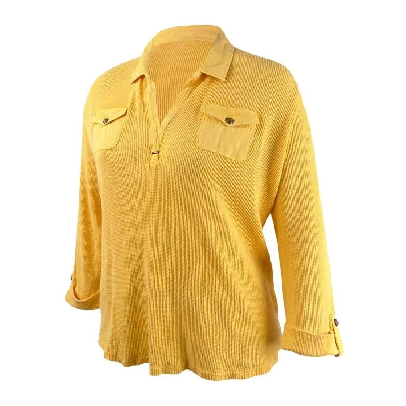 Tommy Hilfiger Women's Waffle-Knit Popover Top Cozy Women's Winter