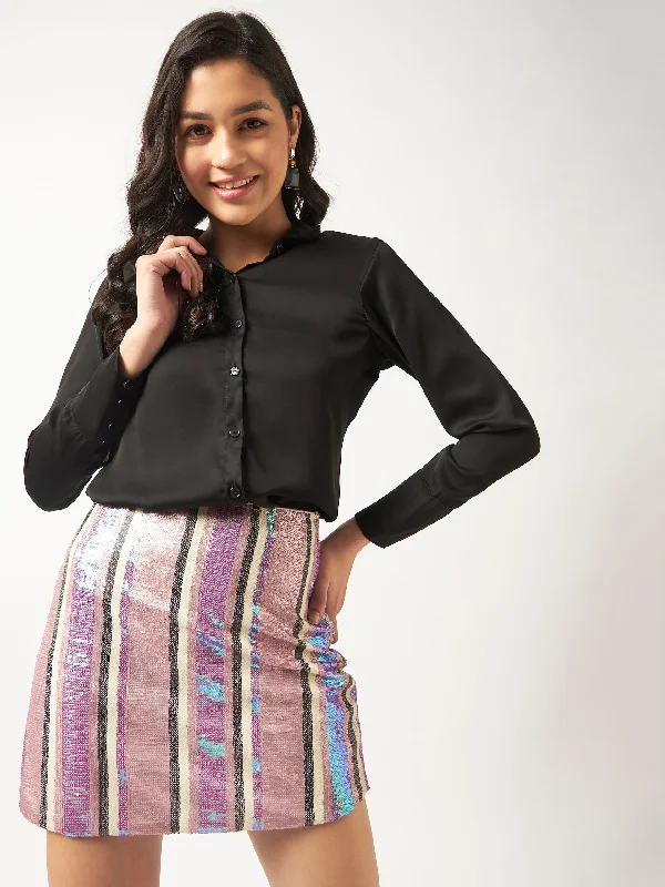 Women's Solid Satin Elegant Shirt Top Relaxed Women's 