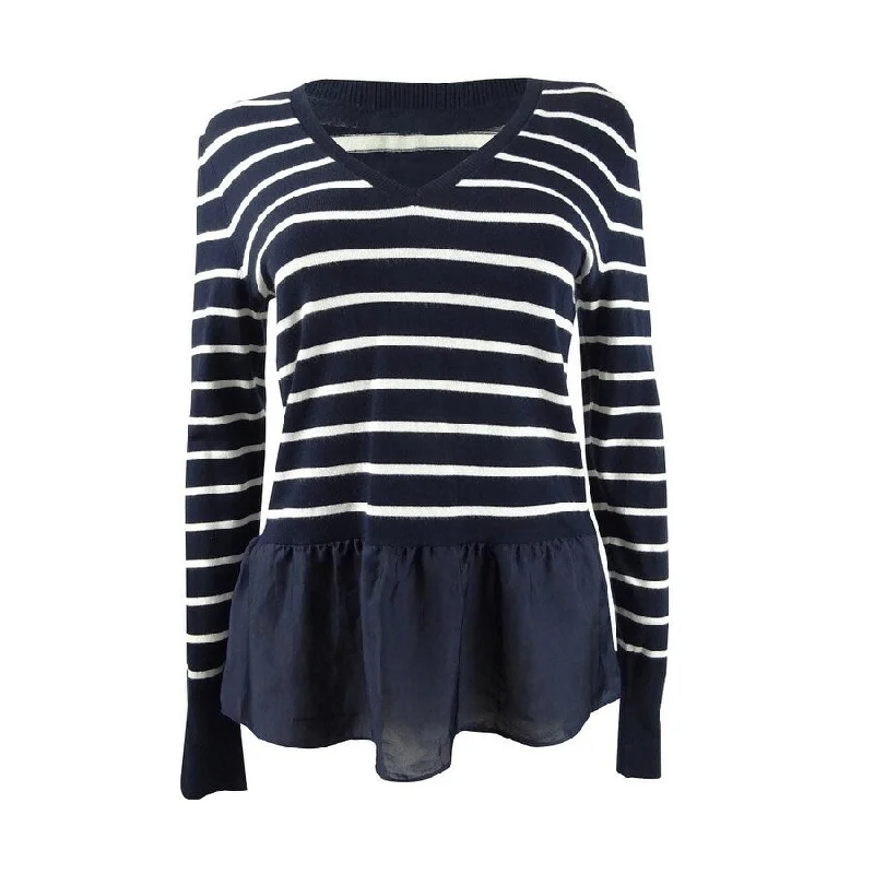 DKNY Women's Striped Peplum-Hem Sweater Youthful Women's Anime - inspired