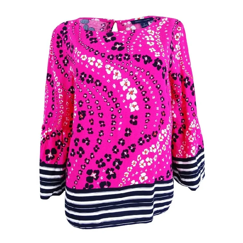 Tommy Hilfiger Women's Printed Bell-Sleeve Top Edgy Women's Punk