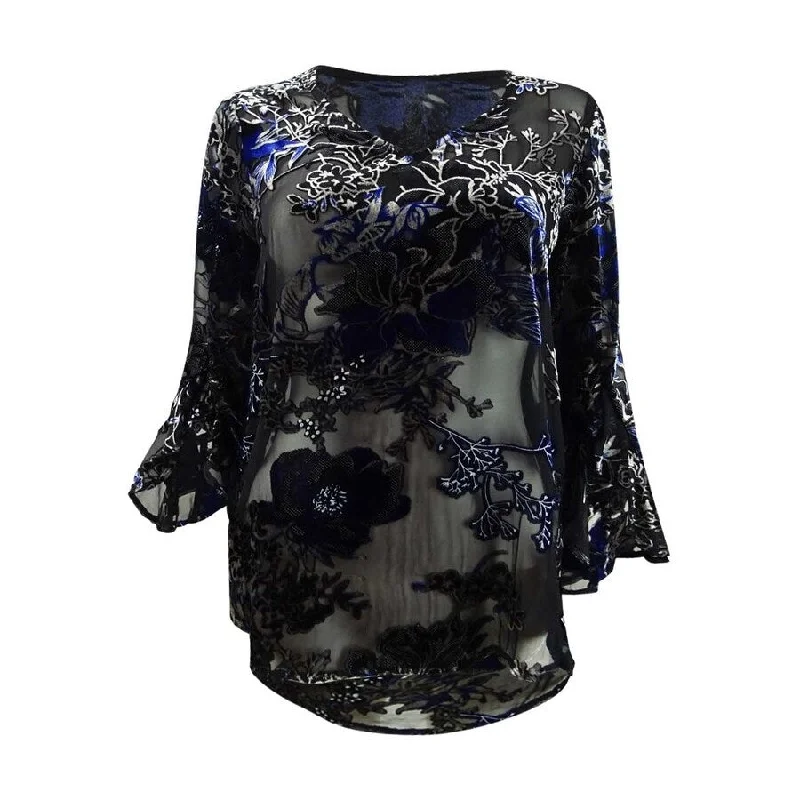 Karen Kane Women's Velvet Burnout Ruffle-Sleeve Top Bold Women's Statement