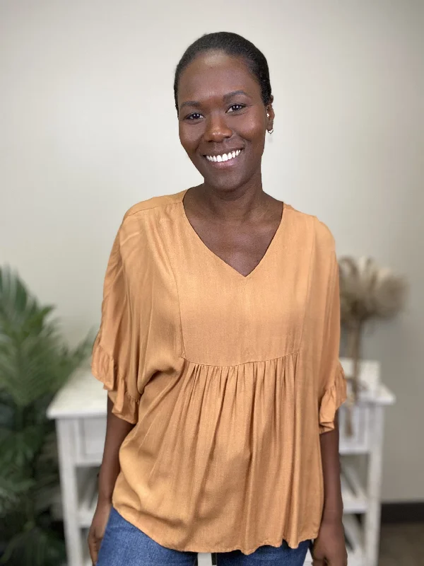 Missing Someone Women's Flattering Ruffle Short Sleeve Top Sporty Women's Athleisure 
