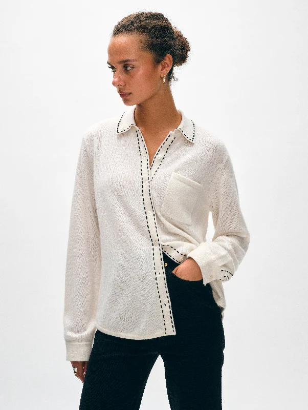 Cashmere Embroidered Trim Button Down Shirt Hip Women's Urban