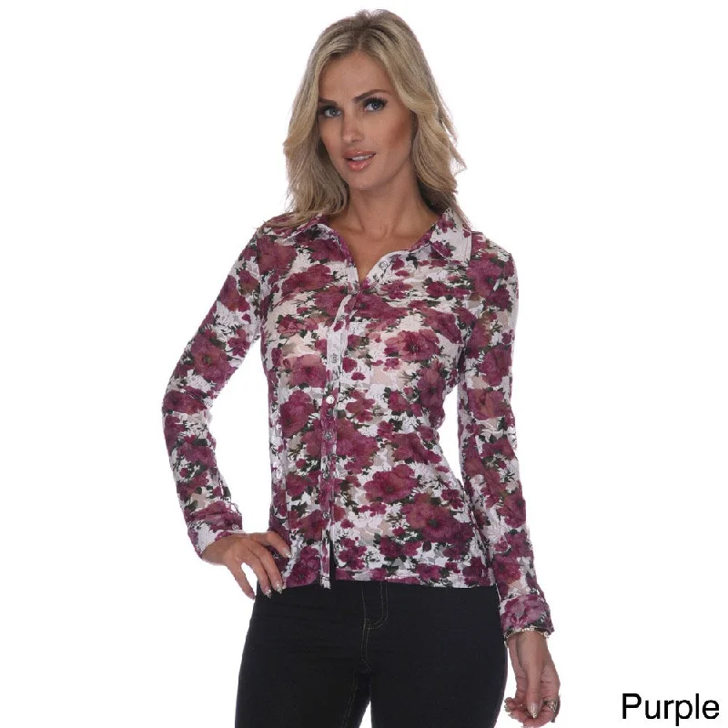 White Mark Feminine & Floral Lacy Button-Down Shirt Youthful Women's Pop