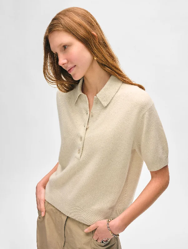 Cashmere Short Sleeve Button Polo Hip Women's Urban