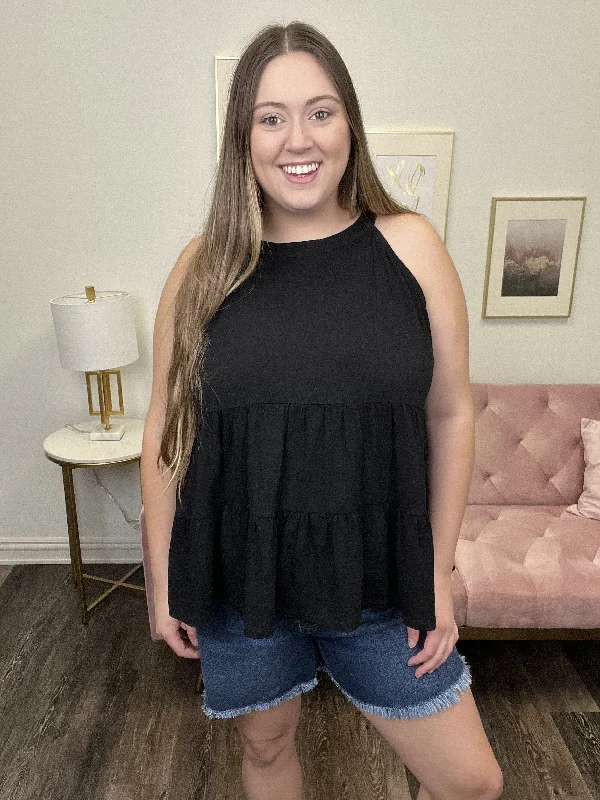 My Whole World Women's Halter Neck Tiered Ruffle Tank Top Dapper Women's 1920S