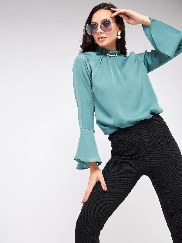 Solid Pearl Neck Top Earthy Women's 