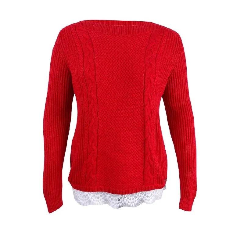 Tommy Hilfiger Women's Lace-Trim Sweater Trendy Women's 