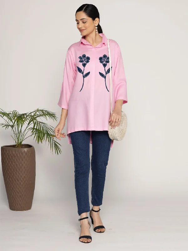 BabyPink Rayon ShirtTop - Solflor Scandinavian