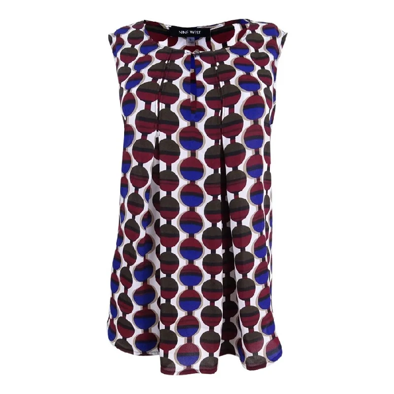 Nine West Women's Printed Pleated-Front Shell Top Polished Women's Silk