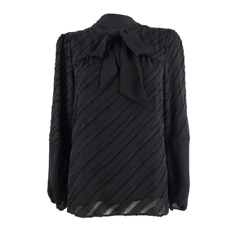 DKNY Women's Tie-Neck Burnout Blouse Trendy Women's Oversized