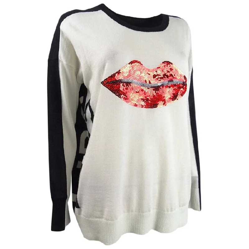 Escada Women's Wool Sequined Lips Sweater Trendy Women's Oversized